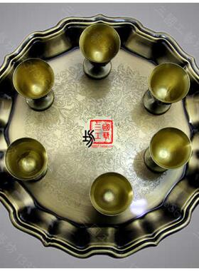 青铜酒壶酒杯托盘（加厚型）家居饰品摆设摆件铜盘仿古盘子