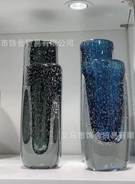 现代深璃蓝迷境玻花瓶花插花饰品样装板间家1居客厅餐器桌茶几摆