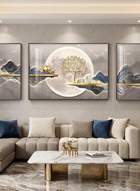 轻奢麋鹿横幅装饰画客厅沙发福禄挂画现主卧床头晶瓷浮雕壁画