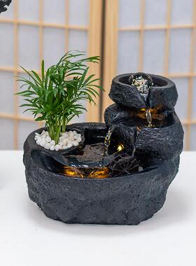 轻奢风水轮小假山喷泉水晶球水车流水摆件循环水现代客厅办公室