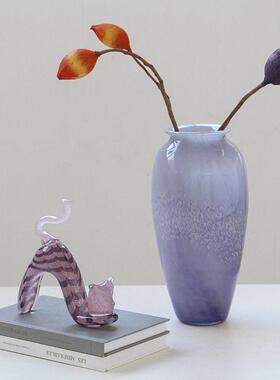 ins紫色小口鲜花玻璃工艺品卧室水培花新款北欧风插花居家花