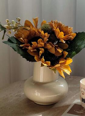 态生活北欧轻奢风小众圆肚陶瓷花瓶花束摆件家居装饰彷真花插花器