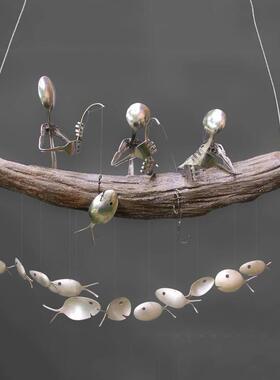 钓鱼人风铃木船垂钓勺子头铃铛一人二人三人吊挂跨境电商货源欧美