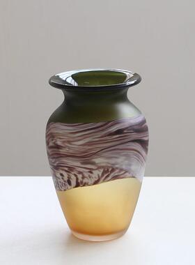 轻奢哑光新中式渐变手作创意琉璃花瓶水培玻璃插花花器客厅摆件