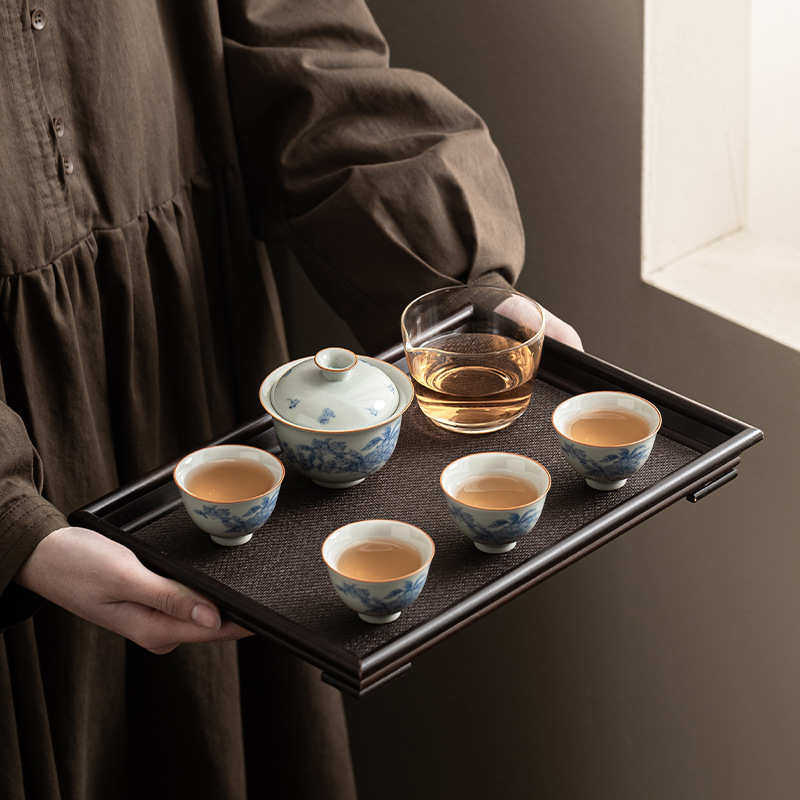 Ru Kiln Travel Tea Set Outdoor Portable Gaiwan Kung Fu Tea Maker Company Opening Event Souvenir Set