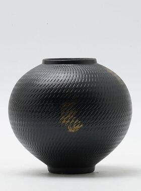 新中式创意黑色小陶瓷家居客厅插花花瓶玄关电视柜酒柜摆设装饰品