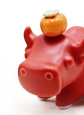 牛柿牛市红色开运生肖本命股市金融吉祥物炒股操盘财神陶瓷牛摆件