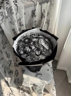 花束玫瑰花仿真黑骑士黑色高级成品生日礼物假花香皂花永生送男友