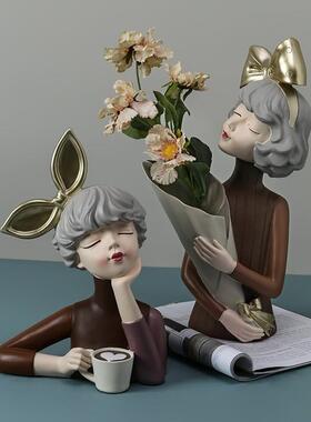 泡泡捧花女孩轻奢高档创意客厅桌面摆件床头柜装饰品插花新婚礼物