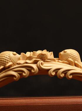 楠香木语 小叶黄杨木雕刻莲年有余如意实木创意摆件家居商铺摆件