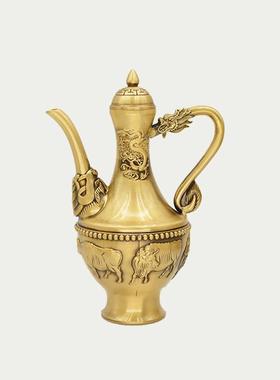 宏达 黄铜浮雕龙凤酒壶百福壶 创意铜器礼品龙凤铜壶摆件