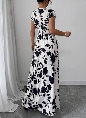 Women's Floral Print V Neck Tank Dress, Elegant Vneck