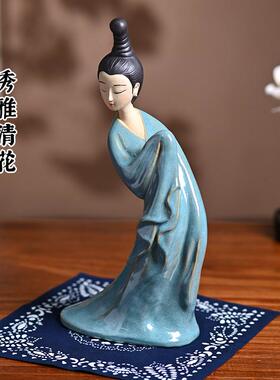 只此青绿仕女摆件陶瓷工艺品电视柜桌面软装饰品创意高级感艺术品