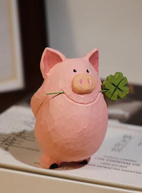 “猪大哥也是懂浪漫滴”手工木雕摆件可爱桌面装饰品生日情侣礼物