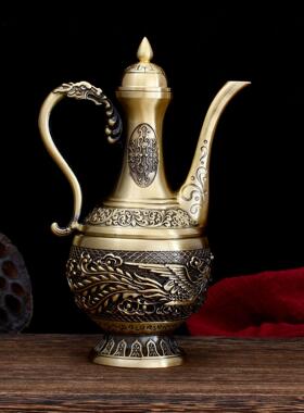 黄铜浮龙壶凤酒摆轻奢铜酒壶家居装饰E112-2-1品雕铜龙凤酒壶件