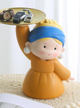 网红艺术轻奢家居入户电视柜玄关茶几放钥匙珍珠女孩收纳摆件托盘