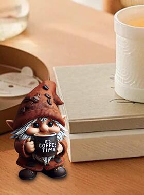 跨境新款立体喝咖啡时间侏儒摆件家居装饰品桌面小摆件树脂工艺品