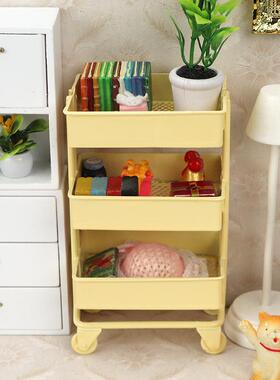 迷你娃娃屋摆件铁艺大推车收纳架模仿真可移动手推车落地储物架