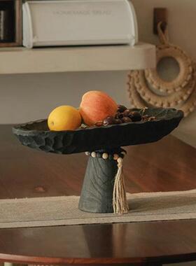 北欧复古高脚托盘样板间书房客厅茶几餐厅桌面装饰手工浮雕水果盘