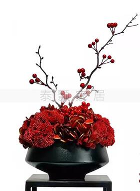新中式花艺仿真绿植盆景样板房客厅售楼处玄关植物文竹盆栽摆件