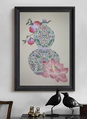 网红方东美学风静物禄寿芦国客厅葫画餐厅饰挂牡丹花玄关手绘福装