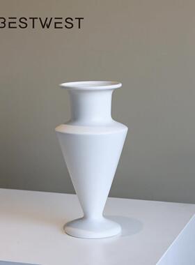 中古风陶瓷花瓶白色客厅桌面摆件创意餐桌复古插花装饰艺术感小众