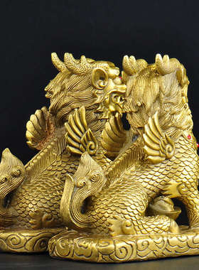 铜麒麟摆件一对黄铜踩八卦火麒麟摆件家居办公室装饰客厅工艺品