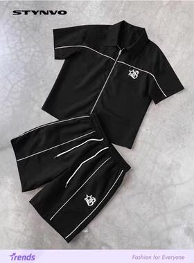 Men's 3pcs Star Print Short Sleeve Zipper Front Shirt &