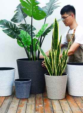 特大号塑料树脂花盆白色家用简约彷陶瓷客厅落地绿植加厚深高花盆