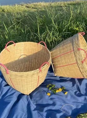 大号箩筐竹编制品簸箕结婚喜庆箩淘米筐粮食稻谷箩竹篓手工扁担筐