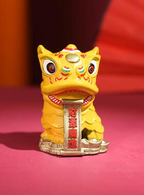 舞狮摆件国潮醒狮中国风汽车车载家居桌面前台自动点头小摆件