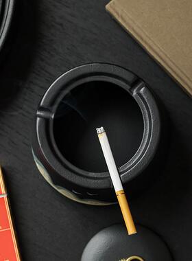万里山河烟灰缸带盖家用客厅防飞灰商用高级感创意陶瓷自动灭烟缸