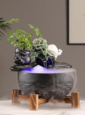 陶瓷流水器摆件开 业礼品电视柜办公室小鱼缸新中式简约风客厅软