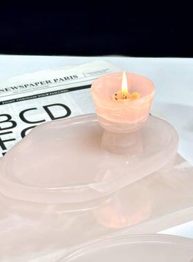 粉玉石托 托盘天然玉石收纳盘首饰收纳托 托盘桌面摆件粉色水晶收