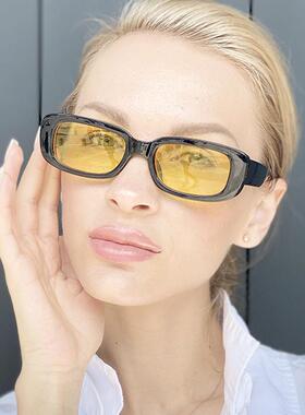 时尚小框型太阳镜男女士潮流街拍墨镜长方形渐变太阳眼镜9074遮阳