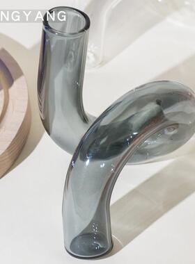 YY特价摆件非瑕疵不退换异形玻璃花瓶北欧ins弯曲造型艺术烛台