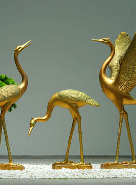 仿铜仙鹤户外玻璃钢雕塑庭院园林景观水池假山落地摆件草坪装饰品