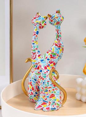 新中式摆件轻奢高档客厅创意家居油画猫抽象桌面树脂工艺品节日房