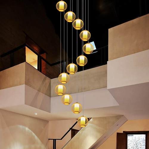 新中式旋转楼梯吊别灯长吊灯灯复式楼民跃层GYD-1005墅楼梯间转角 - 图2