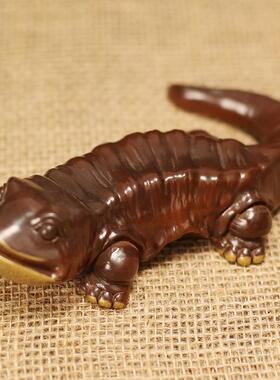 娃娃鱼彩绘黄铜小摆件工艺品铜摆件客厅书桌办公室桌面装饰品铜饰