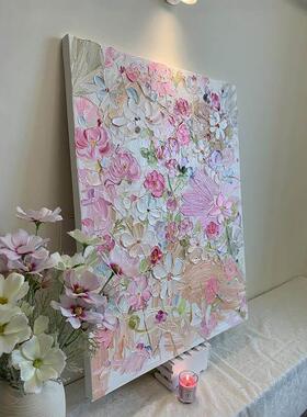 繁花的祝愿客厅装饰画奶油风电表箱挂画抽象多巴胺花卉主卧室壁画