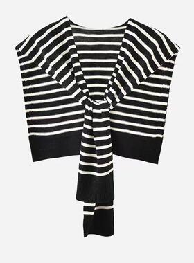 Women'S Striped Print Open Front Cape Shawl, Casual Soft