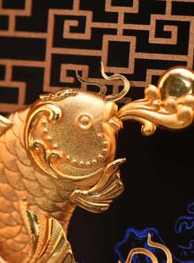 国潮立体金箔画连年有余装饰摆件足金锦鲤年年有余文创高档商务礼