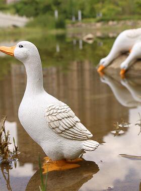 户外彷真动物假山喝水鸭子摆件庭院花园水池鱼池水景吸水造景鱼缸