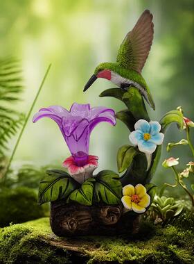 太阳能院树脂工艺品蜂鸟雕像装饰喇QY211131花庭园裂纹叭玻璃球花