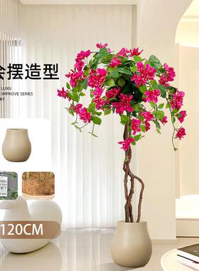 彷真三角梅花室内装饰绿植盆栽客厅装饰落地假花植物造景假树摆件