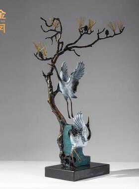 铜艺坊松鹤延年仙鹤铜摆件金属黄铜仙鹤工艺品贺寿祝福老人长辈礼