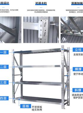 304不锈钢货架仓库仓储重型货架商用多层可调节储物架