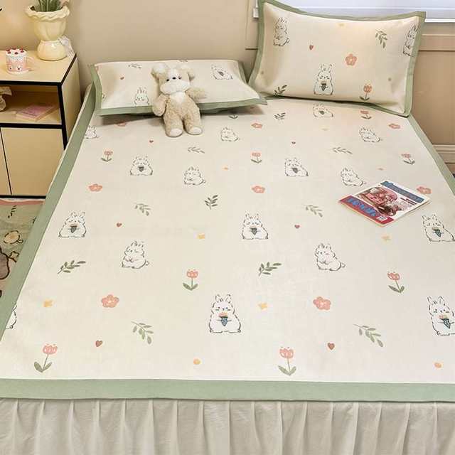 Summer ice silk mat three-piece set can be machine washed cool bed sheets for children's folding air conditioning soft mat summer mat