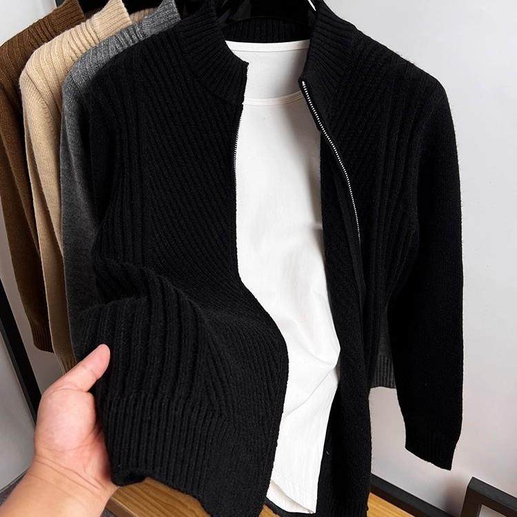 纽花纯色开衫男针织衫秋冬季厚款毛衣外套男立领夹克披肩春装线衣,淘宝优惠券,粉丝福利购,淘宝优惠卷